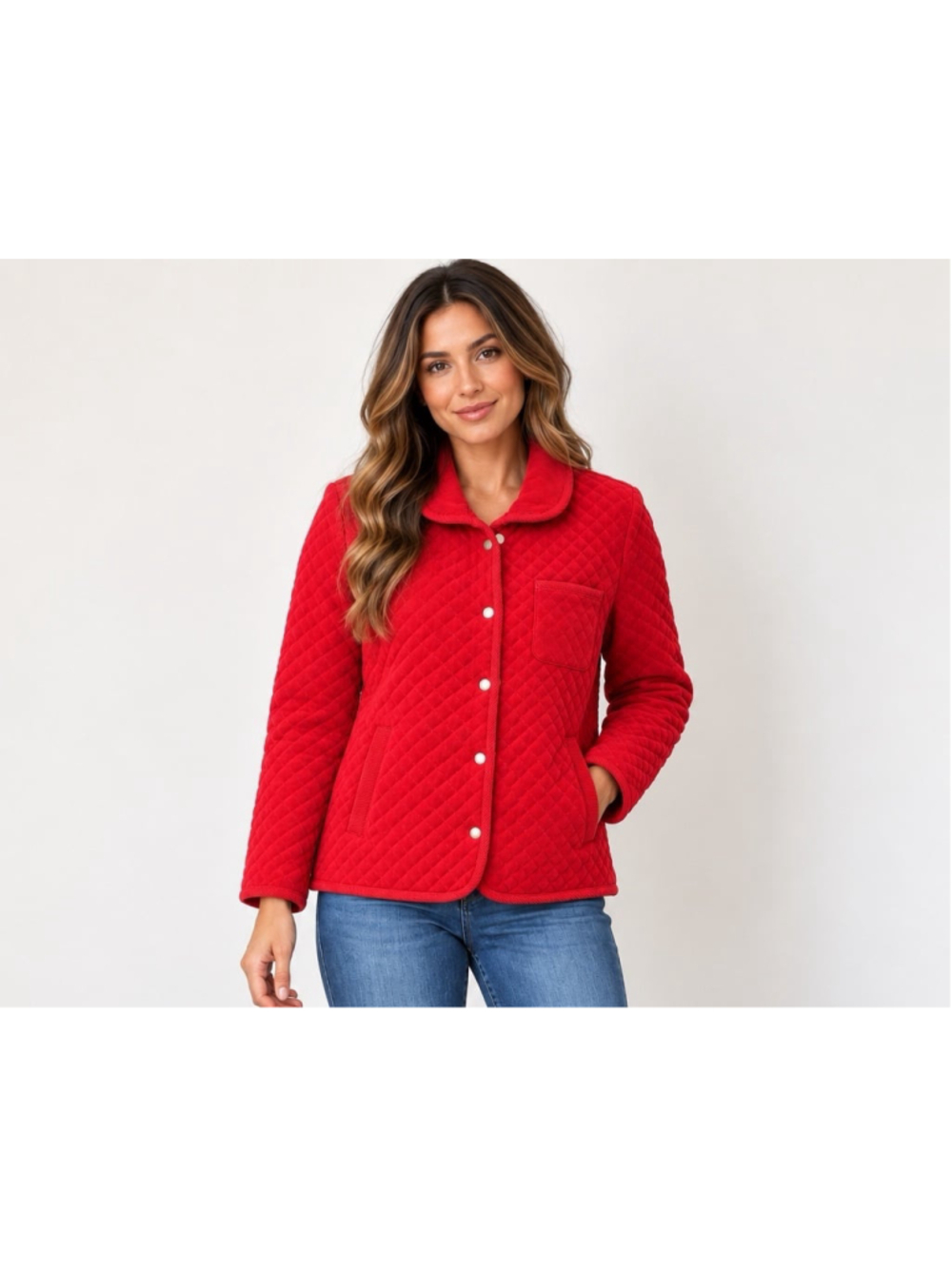 Vintage Talbots Red Quilted Jacket Women’s Small Corduroy Trim Snap Front